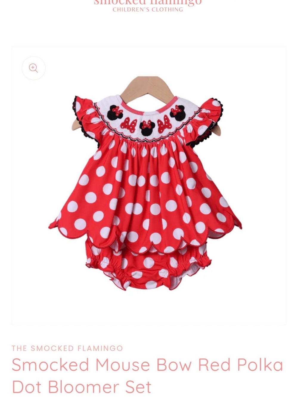 Red Polka Dot Smocked Minnie Mouse Dress and Bloomer Set